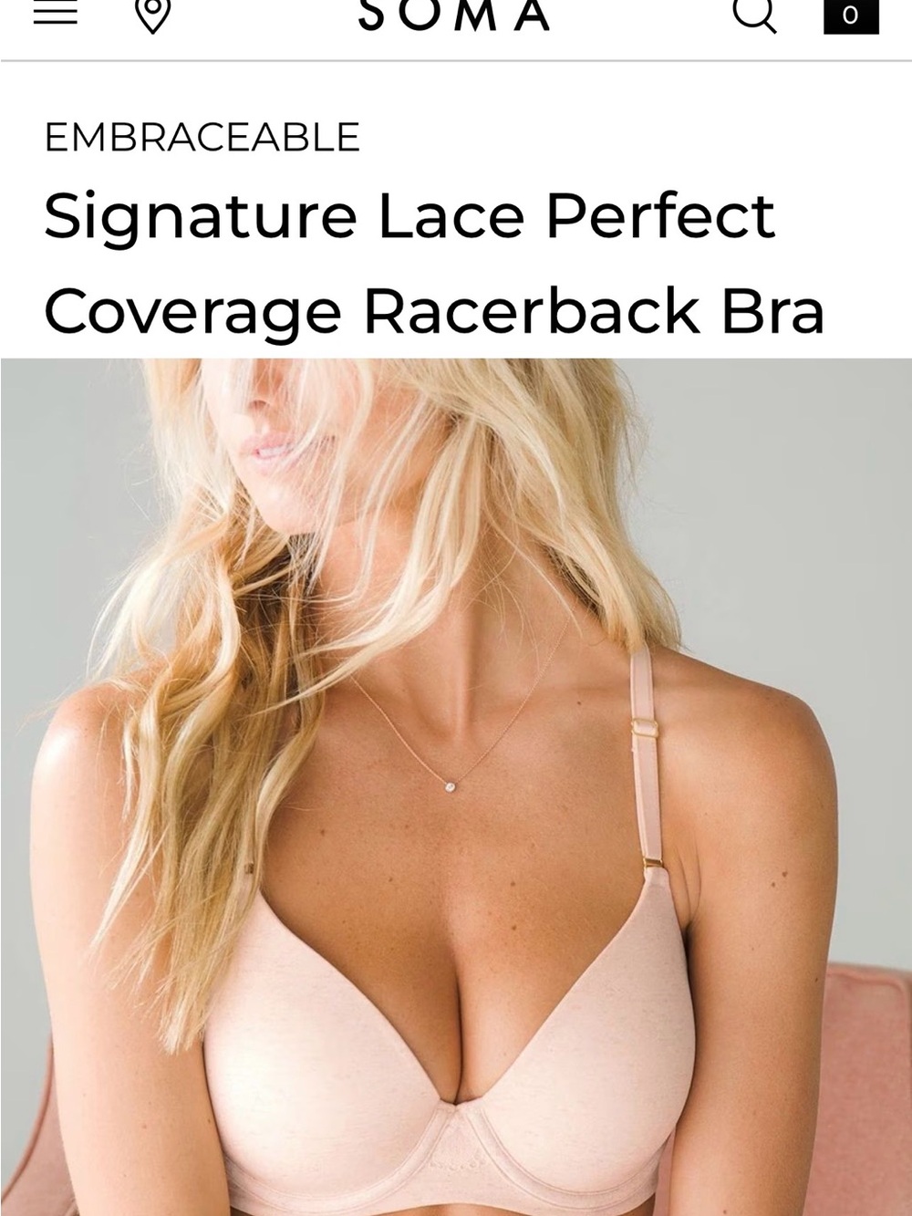 Soma Embraceable Signature Lace Perfect Coverage Racerback Bra - navy